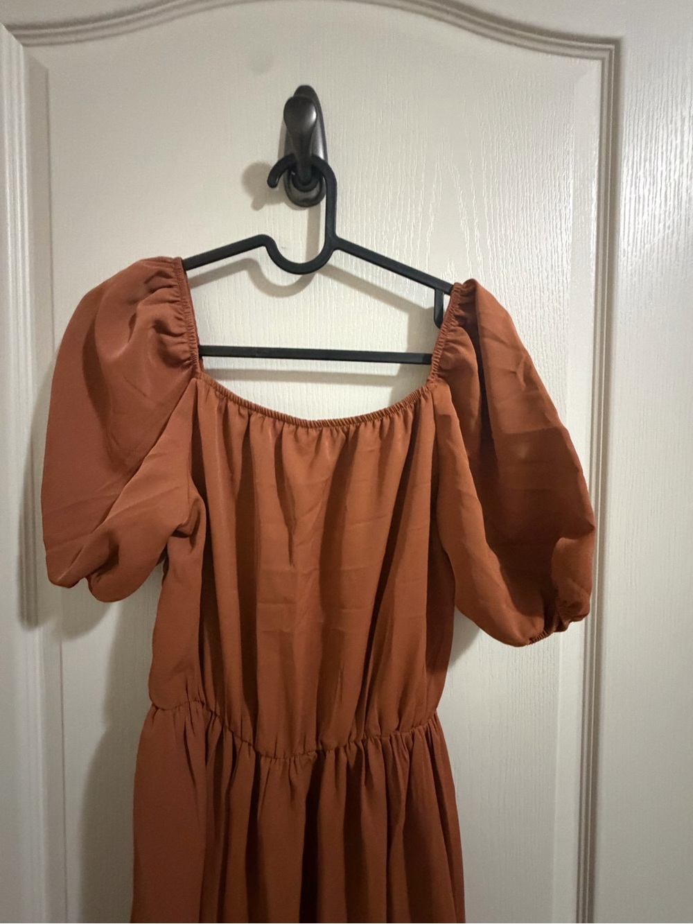 SHEIN One-Shoulder Puff Sleeve Dress in Rust